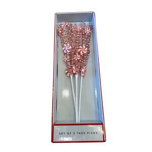 Pink Peppermint Candy Tree Picks 18in Set of 3 Glam Christmas Holiday Decor NEW